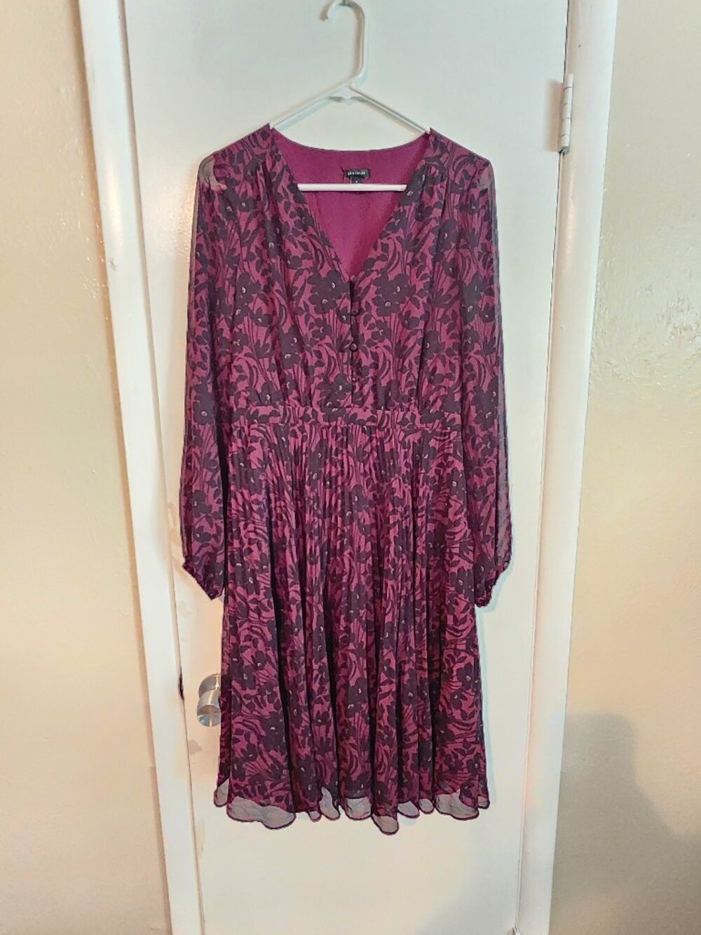 Ann Taylor Petite Pleated Long Sleeve Flare Dress #70011